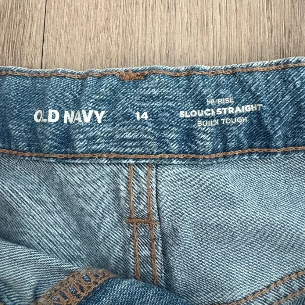 Old Navy Girls Jeans Size 14 Light Blue High Rise Slouchy Straight Leg Denim